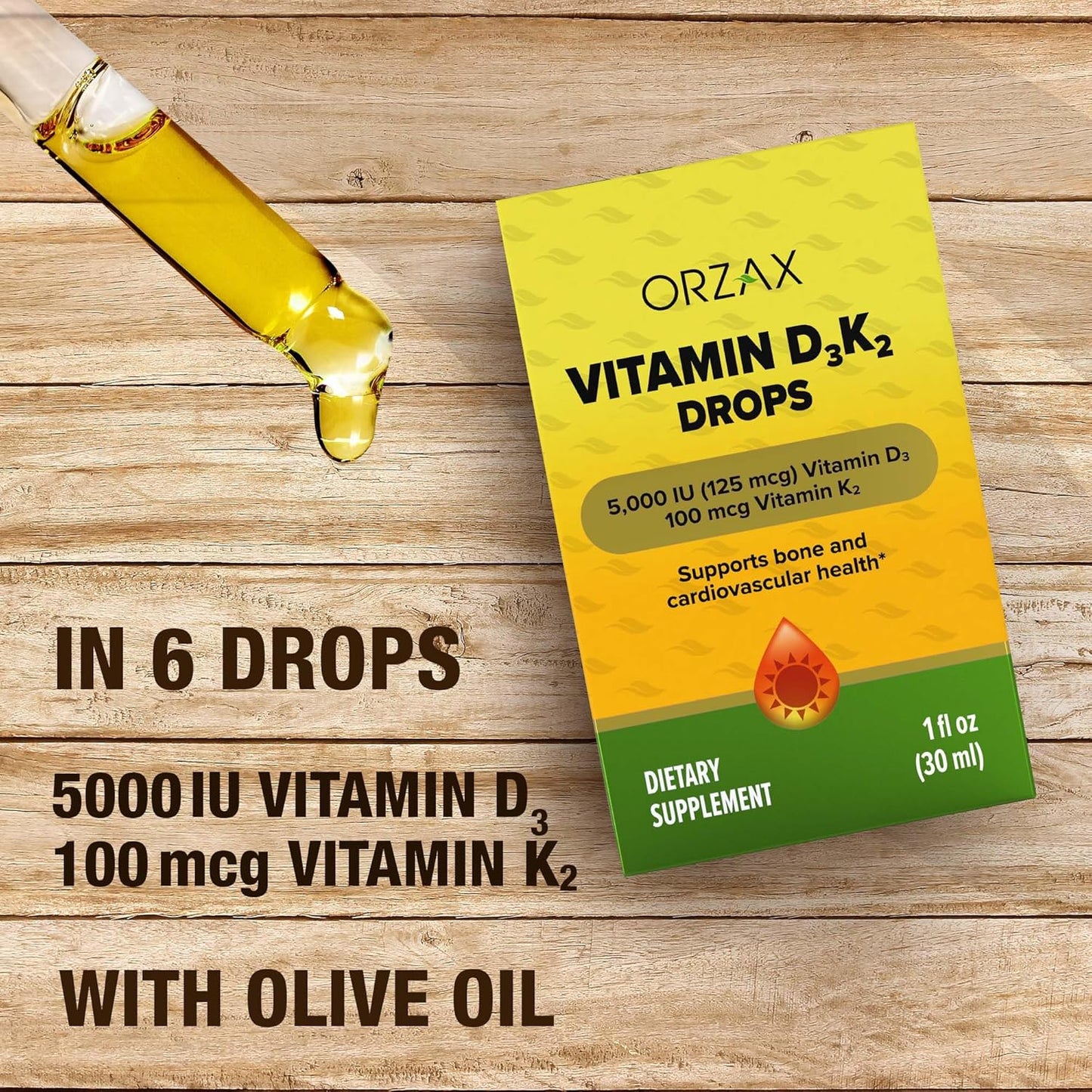 Vitamin D3 K2 Drops for Bone, Muscle, and Heart Health - Supports Bone Density and Calcium Absorption - 1fl oz