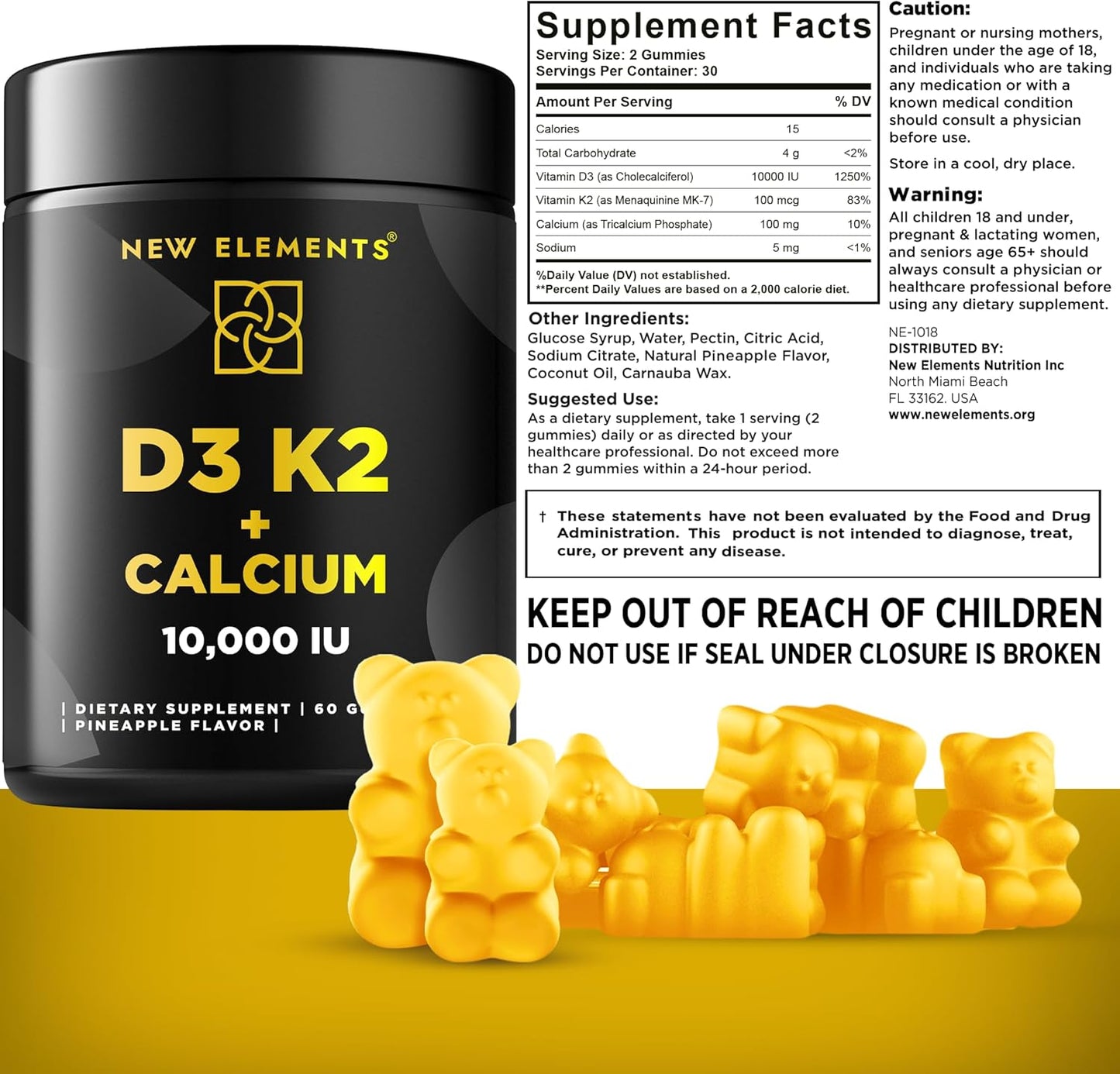 Vitamin D3 K2 Gummies 10000 IU with Calcium 100mg for Adults & Kids - Bone Health & Strong Teeth - Immunity Support 2000IU - Mk7 Vitamin K2 100mcg