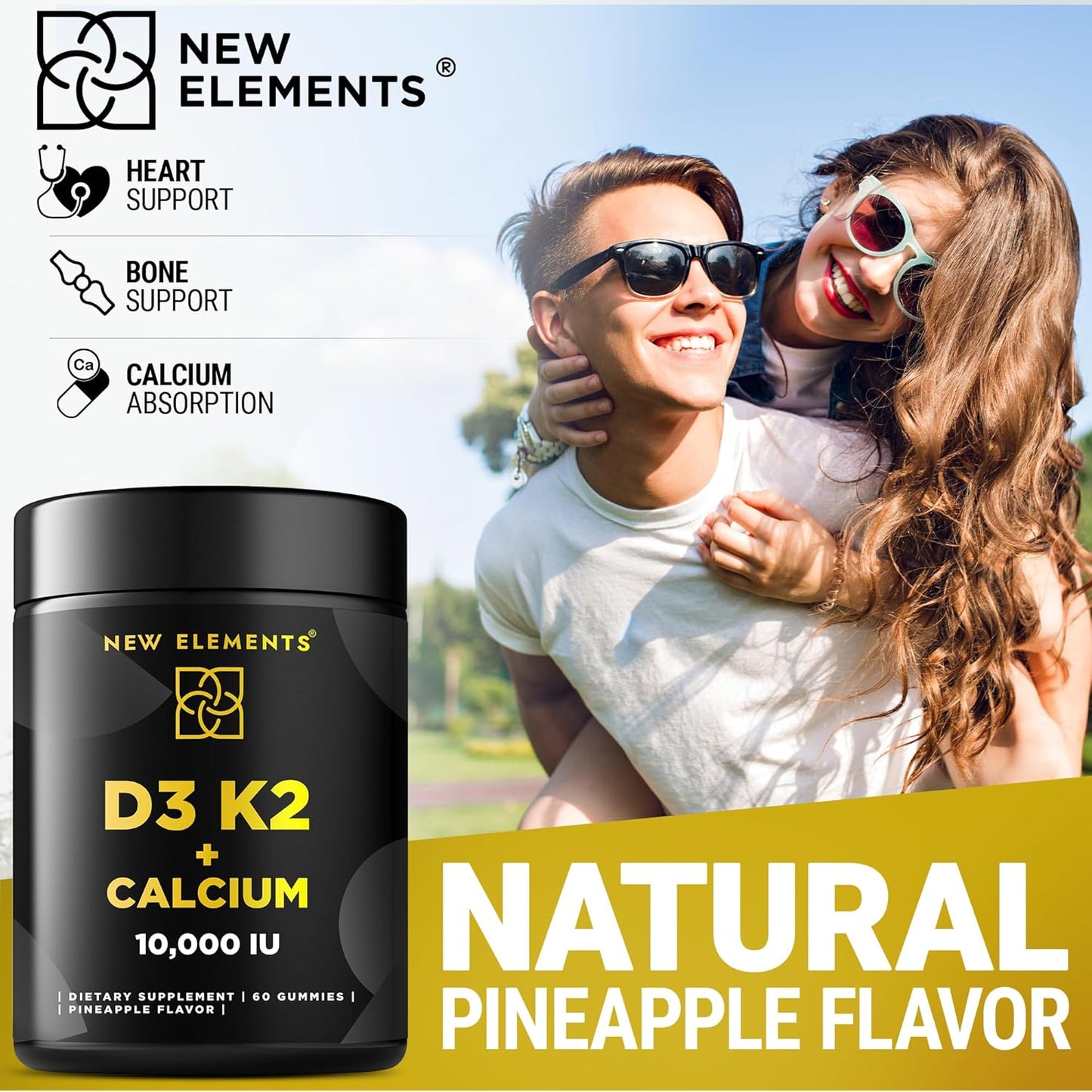 Vitamin D3 K2 Gummies 10000 IU with Calcium 100mg for Adults & Kids - Bone Health & Strong Teeth - Immunity Support 2000IU - Mk7 Vitamin K2 100mcg