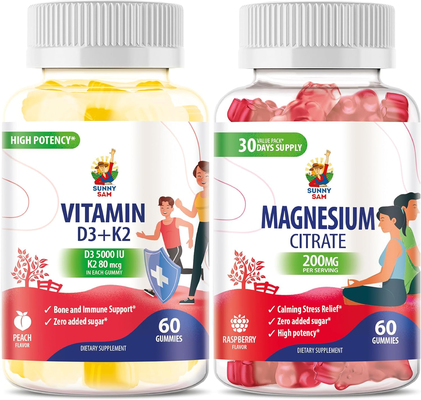 Vitamin D3 K2 Gummies 5000 IU with Magnesium for Immune & Bone Support - 200 Gummies for Kids & Adults