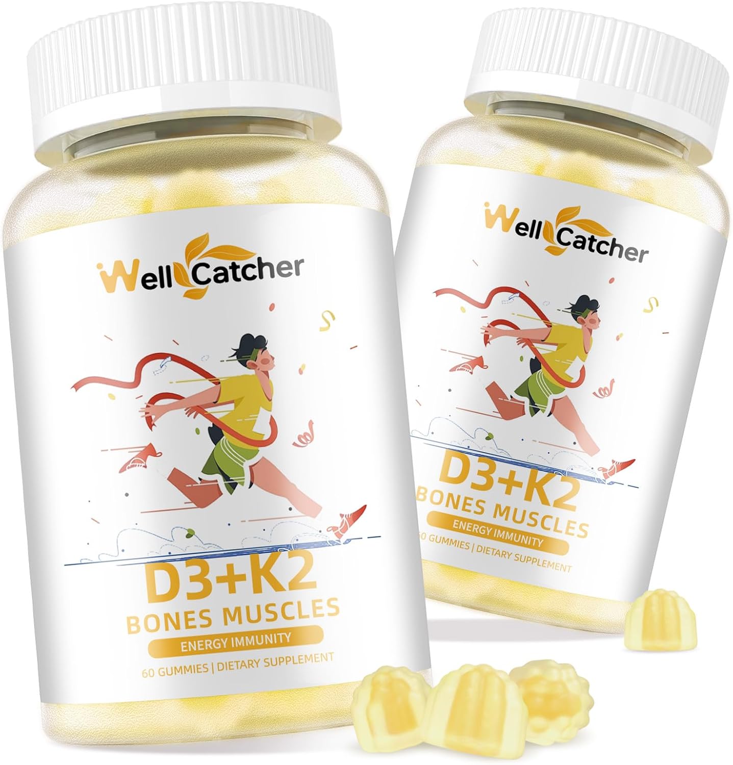 Vitamin D3 K2 Gummies with Vitamin B Complex for Bone Strength - Mango Flavor, 120mcg K2 (MK-7), 5000IU D3, Sugar Free - 60 Counts x 2 Packs for Adults & Kids