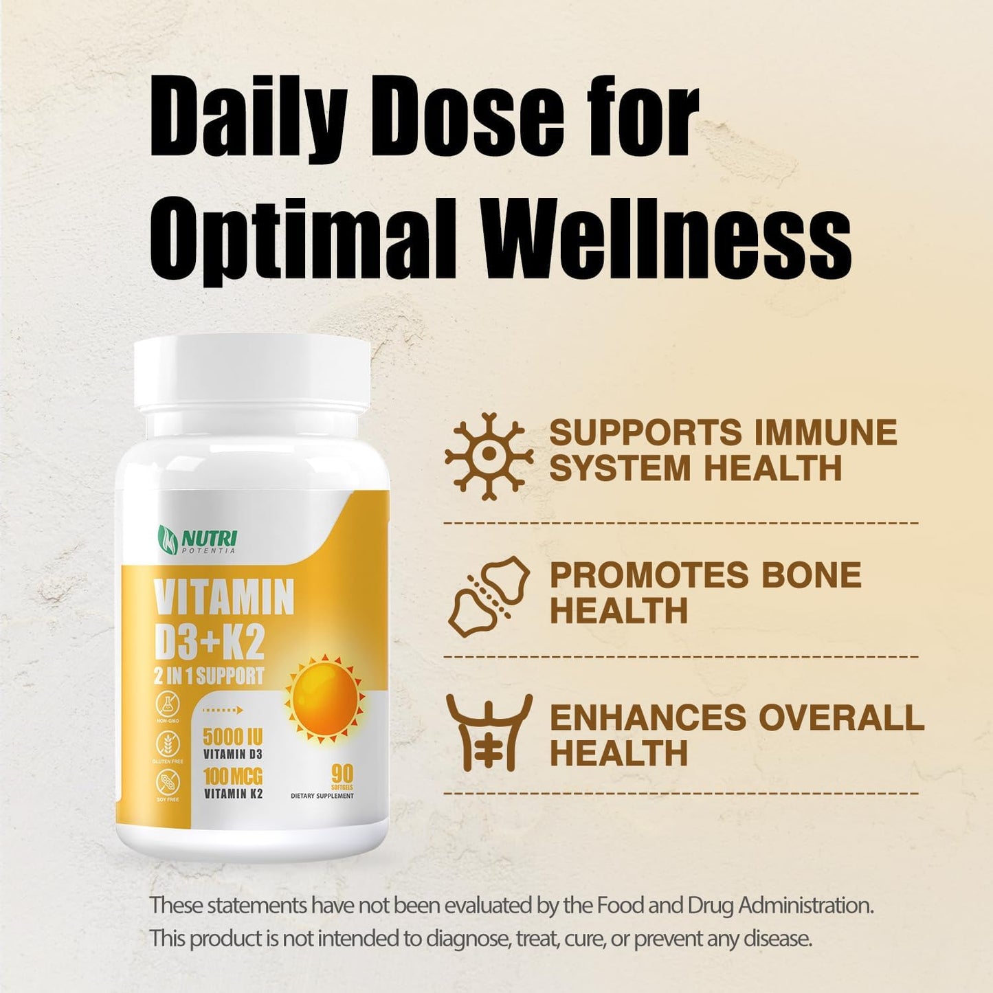 Vitamin D3 K2 Softgels with MCT Oil & Magnesium Complex Supplement for Bone, Heart, Muscle, Nervous System Support - Non-GMO