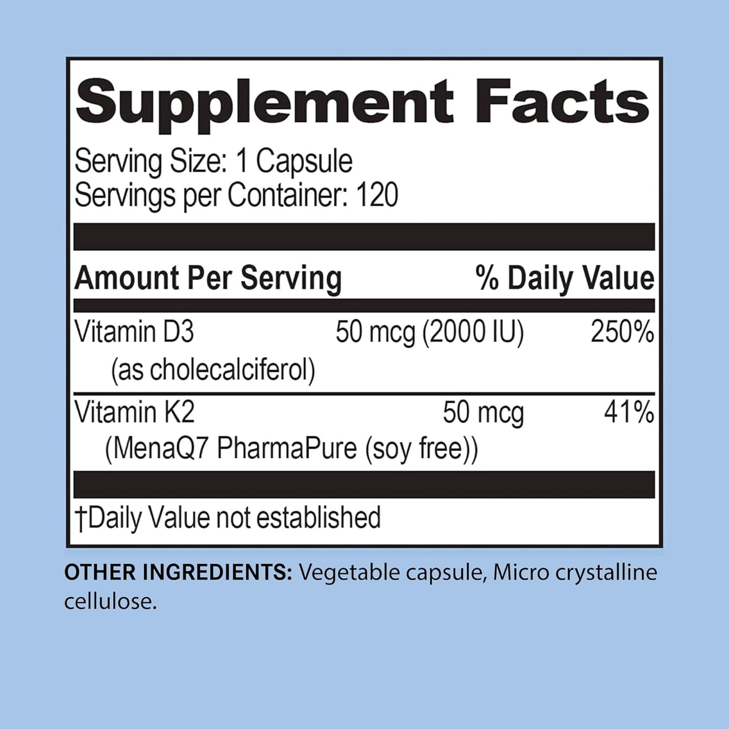 Vitamin D3 K2 Supplement - 2000 IU D3 with MK-7 for Bone Strength and Immune Support - 120 Vegetarian Capsules