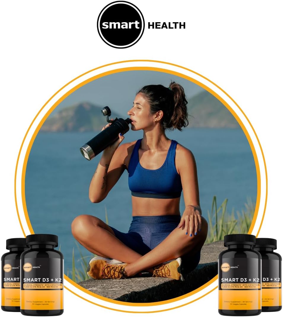 Vitamin D3 + K2 Supplement for Bone Health & Immune Support - 7000 IU D3 + 500 MCG K2 - with B6, Magnesium & Zinc - Gluten Free, Vegan - 30 Veg Caps