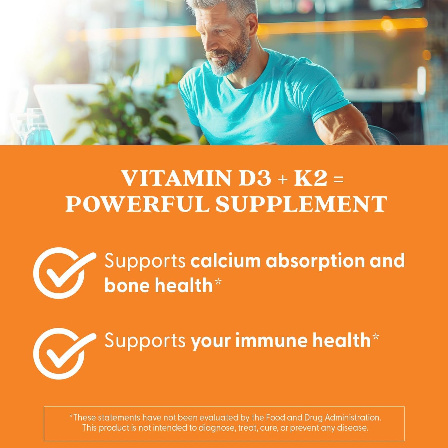 Vitamin D3 + K2 Supplement for Bone, Tissue, & Arterial Health - 5000 IU, 60 Veggie Caps, Non-GMO & Gluten Free