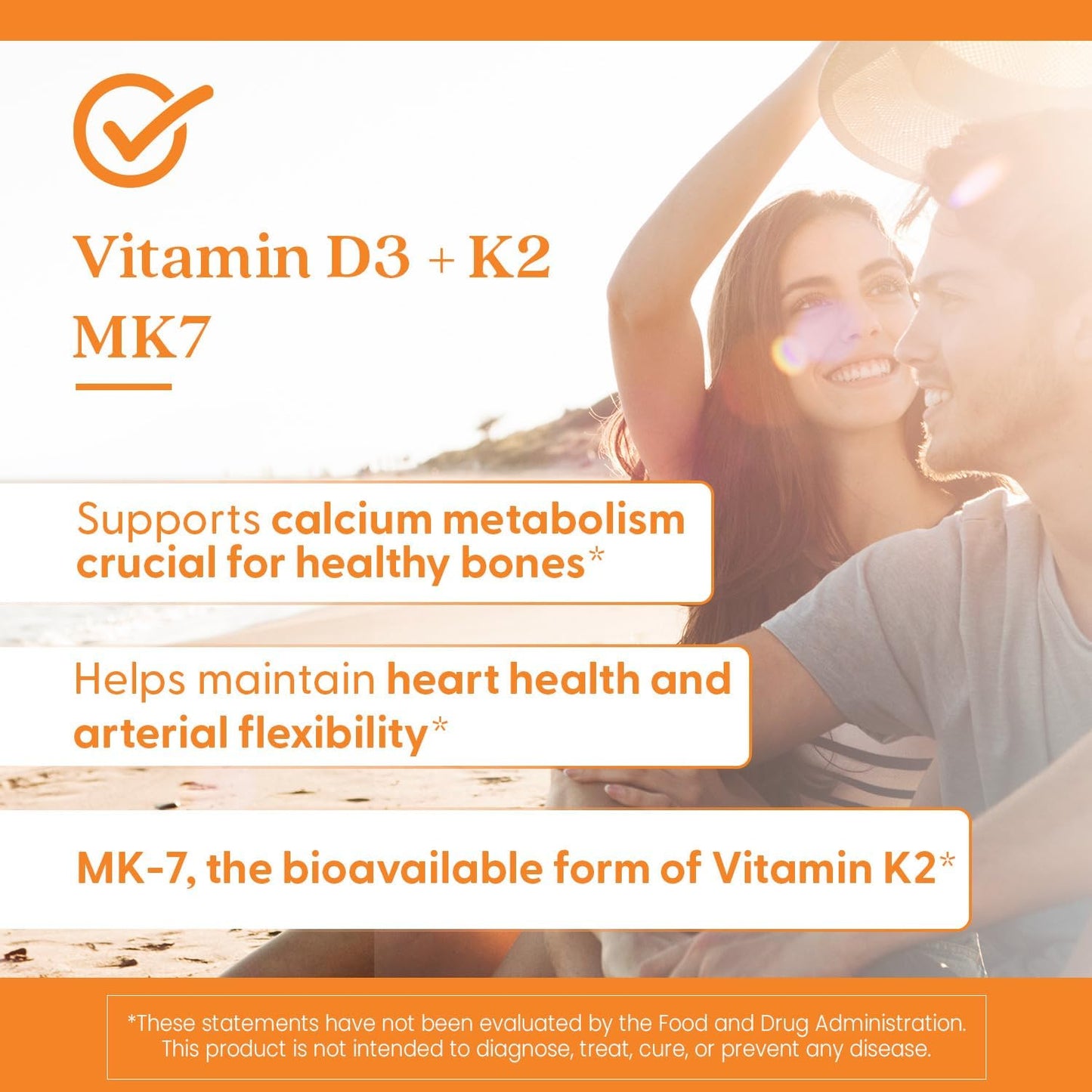 Vitamin D3 + K2 Supplement for Bone, Tissue, & Arterial Health - 5000 IU, 60 Veggie Caps, Non-GMO & Gluten Free