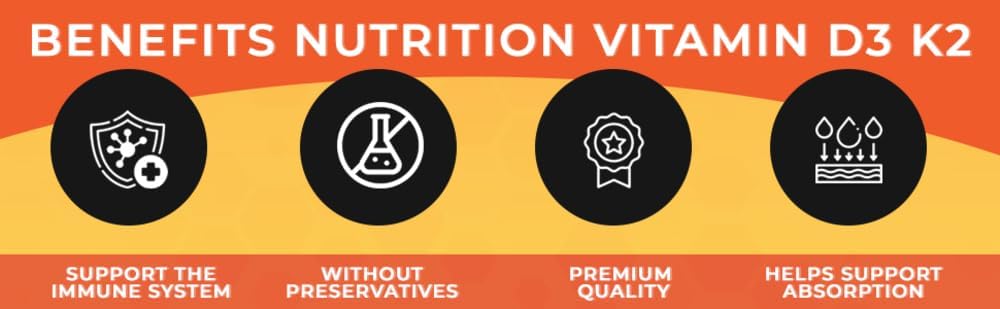 Vitamin D3 K2 Supplement with Calcium for Bone & Muscle Support, 5000 IU D3, 100mcg K2, Black Pepper Extract, Non-GMO - 60 Capsules