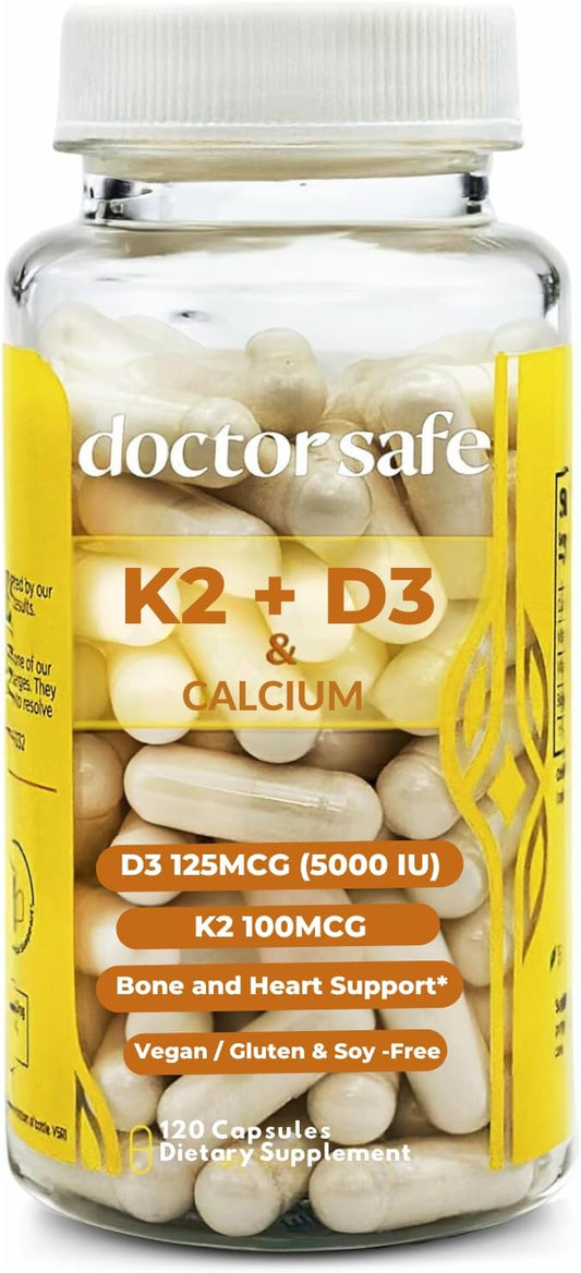 Vitamin D3 K2 with Calcium & BioPerine MK7 - 5000iu D3, Non-GMO & Gluten-Free (120 Capsules)