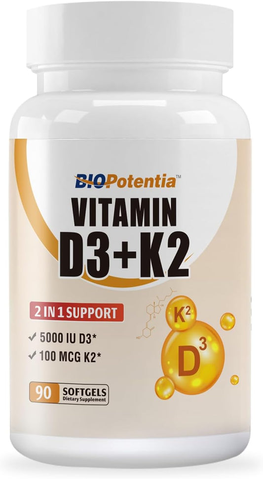 Vitamin D3 K2 with MCT Oil Supplement - 5000 IU Vitamin D3 & K2 (MK7) - Supports Immune, Bone, Teeth Health - 90 Softgels - Gluten Free Non-GMO