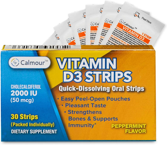 Vitamin D3 Oral Dissolvable Strips - 30 Pack, 2000 IU with Peppermint Flavor | Boost Immunity & Mental Focus