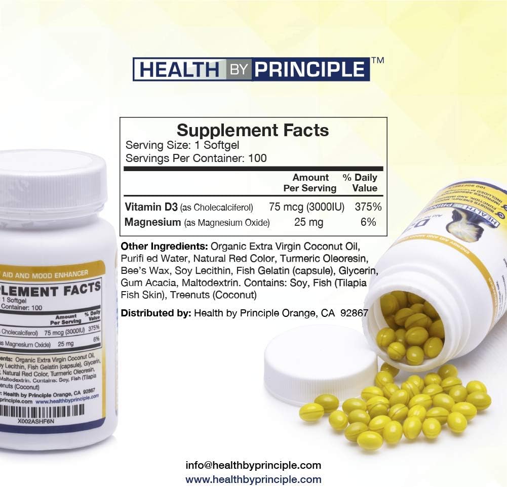 Vitamin D3 Softgels with Coconut Oil for Immune, Bone, and Cognitive Health - Natural, Organic, Gluten Free - 1 Mini Softgels