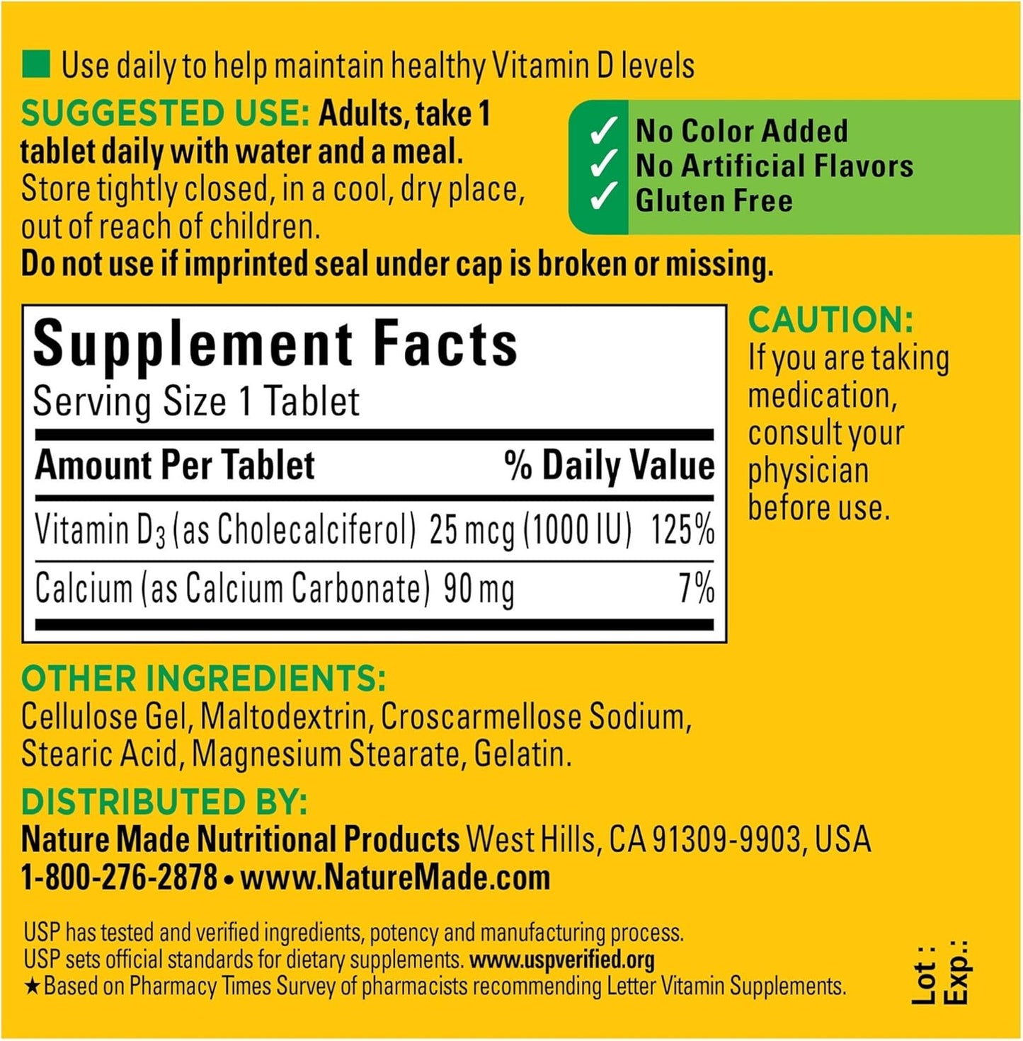 Vitamin D3 Tablets for Immune Health, Strong Bones, Teeth, and Muscle Function - 1000 IU, 100 Count