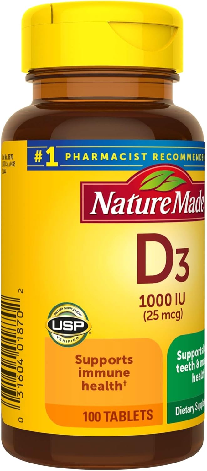 Vitamin D3 Tablets for Immune Health, Strong Bones, Teeth, and Muscle Function - 1000 IU, 100 Count