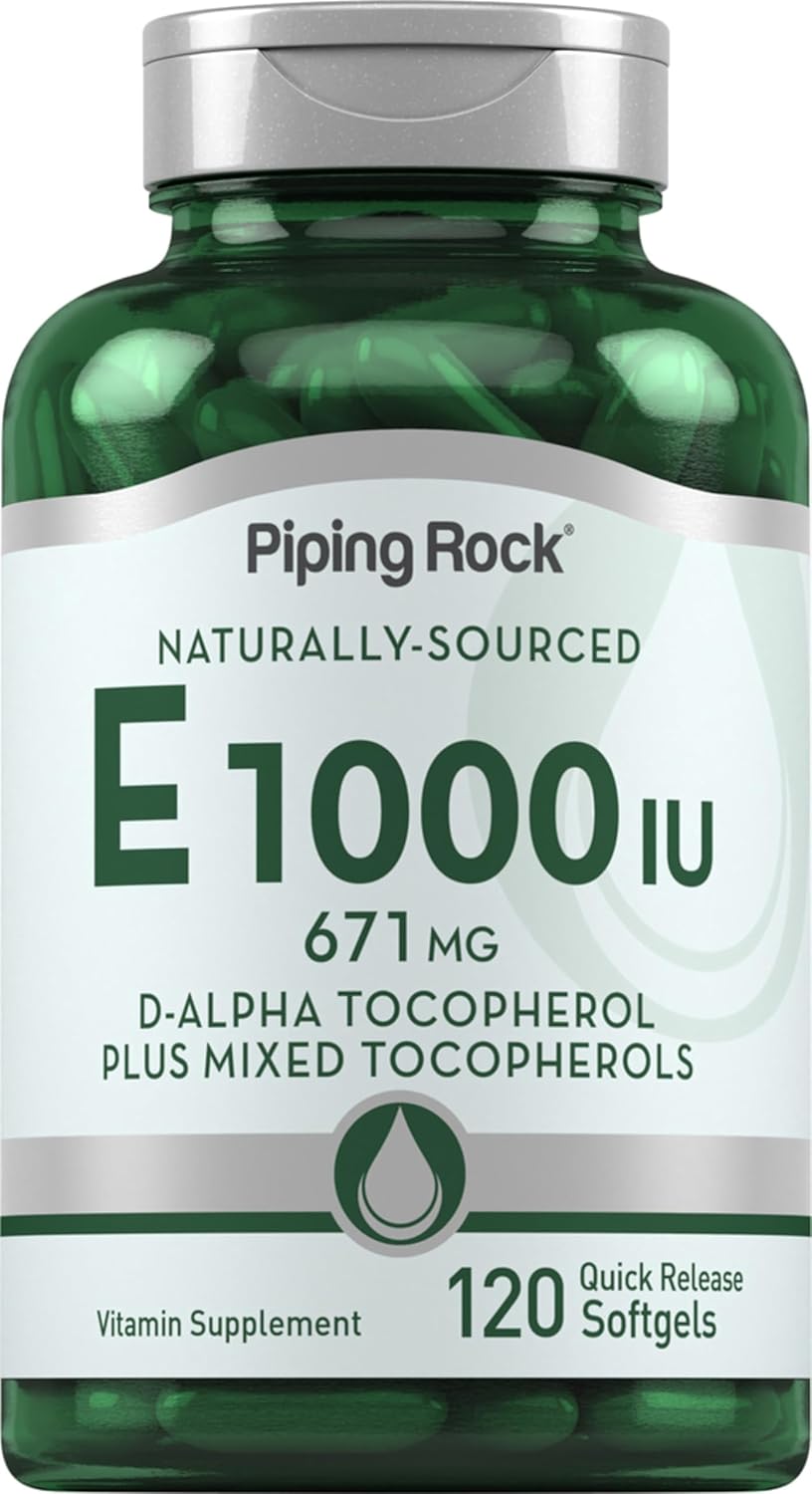 Vitamin E 1000 IU Softgels | 120 Count with D-Alpha and Mixed Tocopherols | Gluten Free, Non-GMO Supplement by Piping Rock