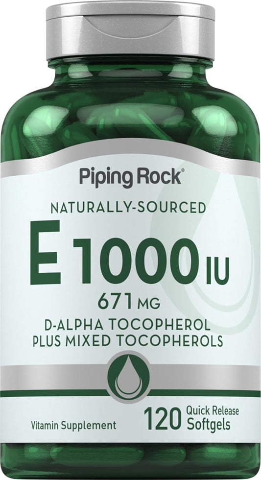 Vitamin E 1000 IU Softgels | 120 Count with D-Alpha and Mixed Tocopherols | Gluten Free, Non-GMO Supplement by Piping Rock