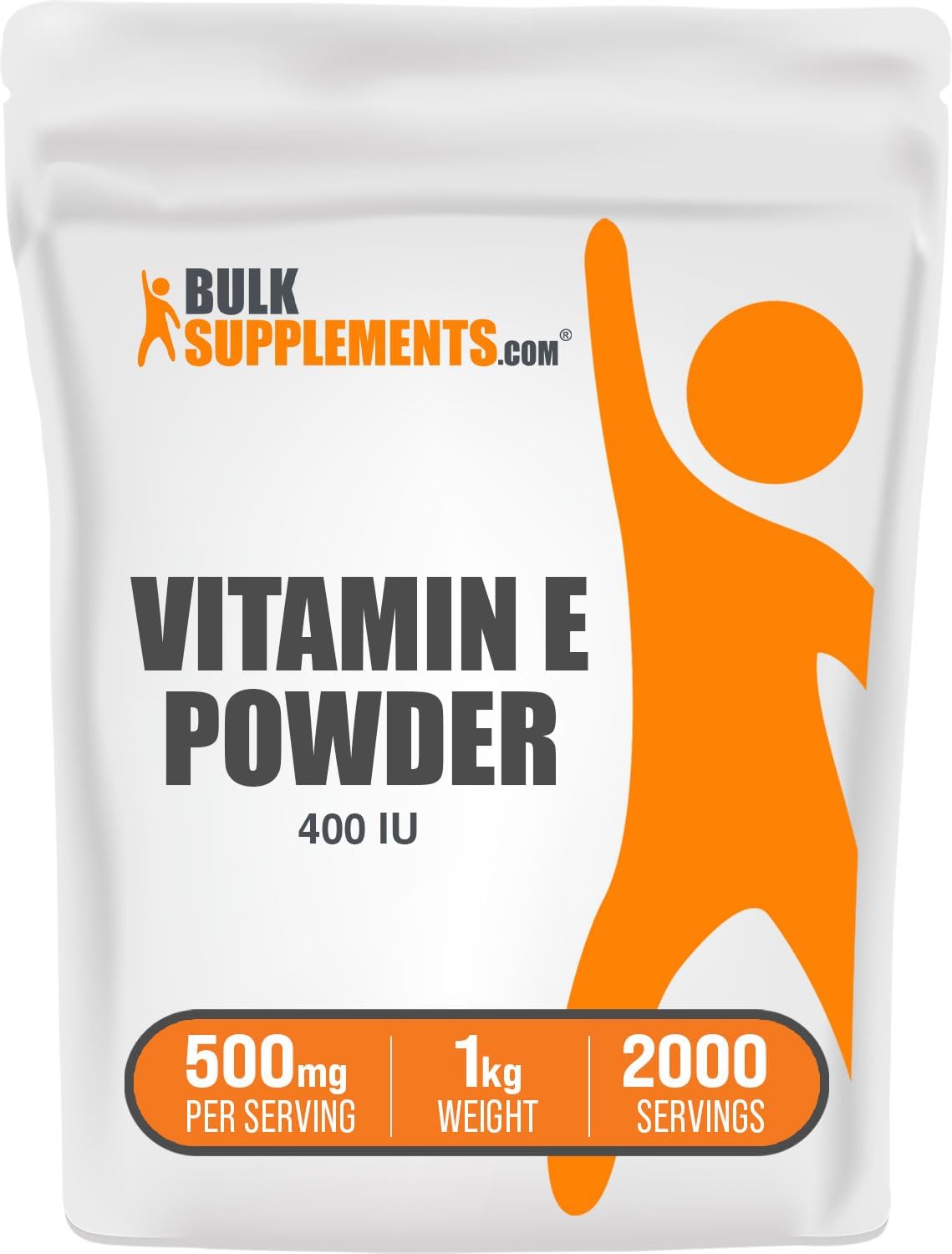 Vitamin E 400 IU Powder - D-Alpha Tocopherol Supplement, Gluten-Free, 500mg per Serving - 1kg (2.2 lbs) Pack