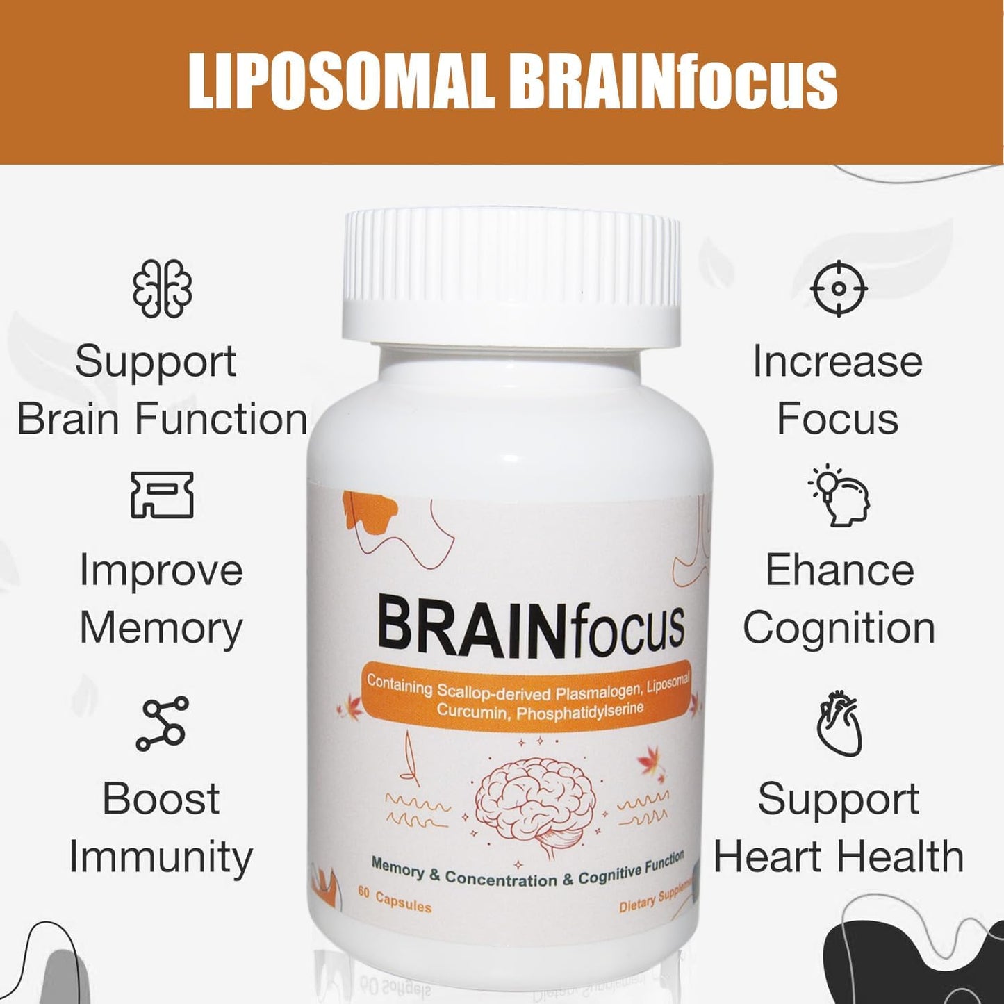 Vitamin E Brain Supplements with Curcumin for Memory, Focus, and Cognitive Function - 120 Servings