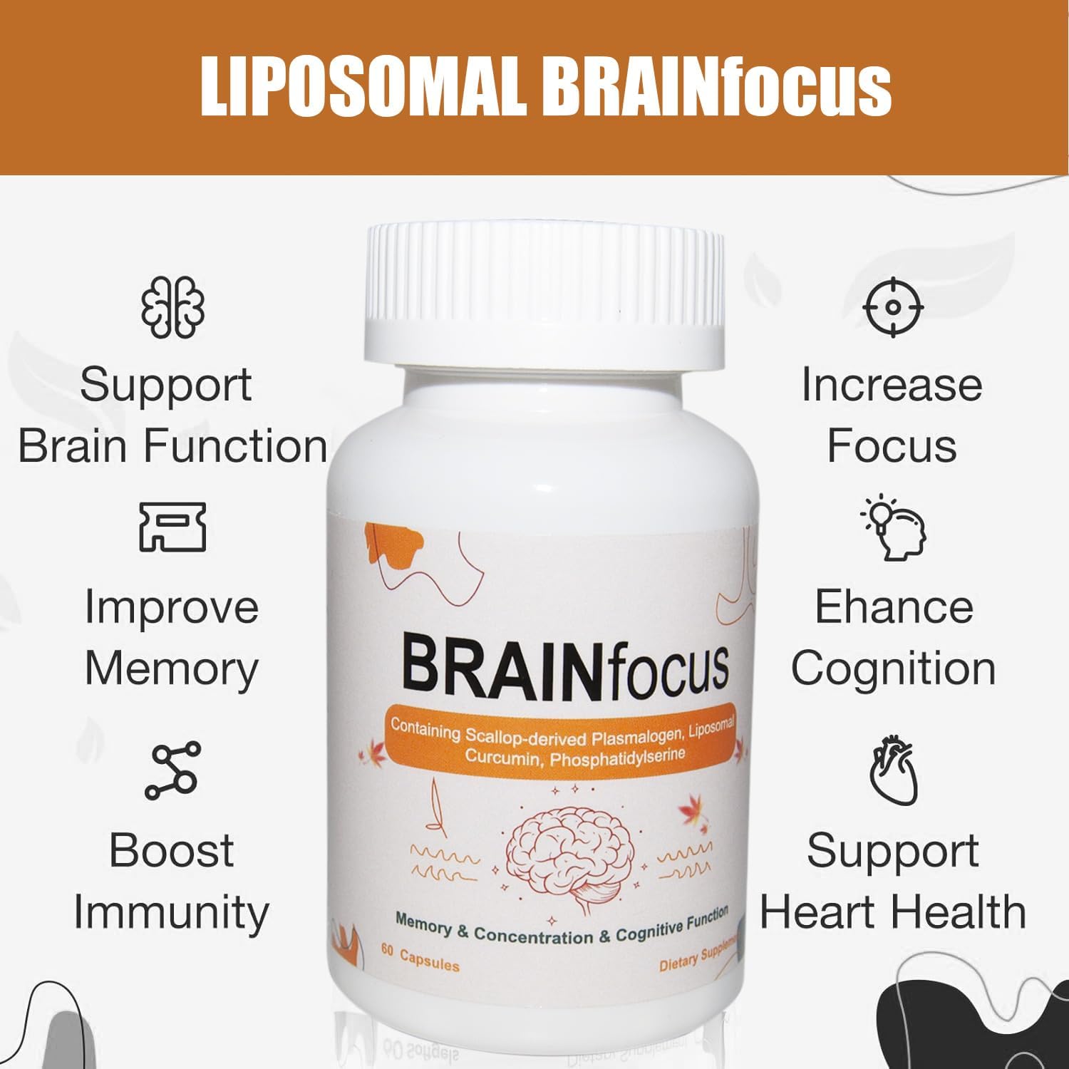 Vitamin E Brain Supplements with Curcumin for Memory, Focus, and Cognitive Function - 120 Servings