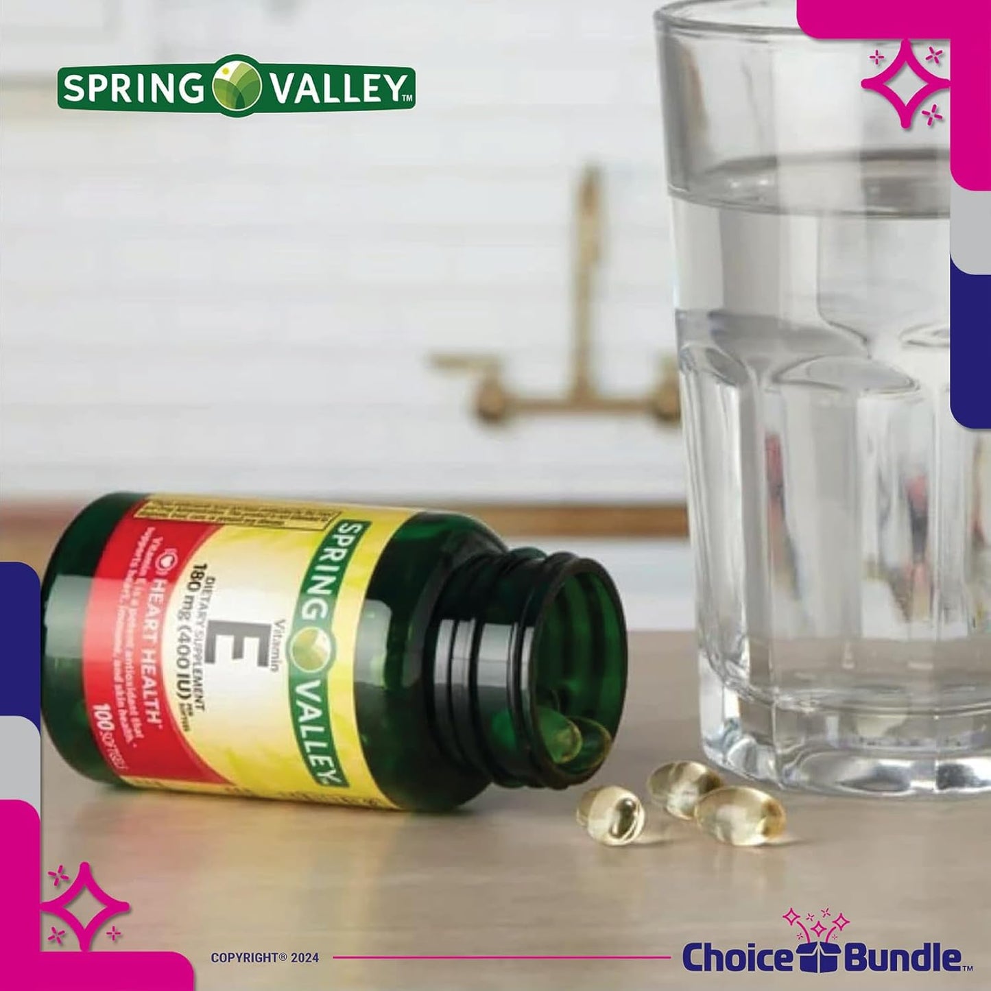 Vitamin E Heart Health Supplement Softgels Bundle with Guide and Pill Container - 3 Pack of 100 CT Each (Total 300 CT)