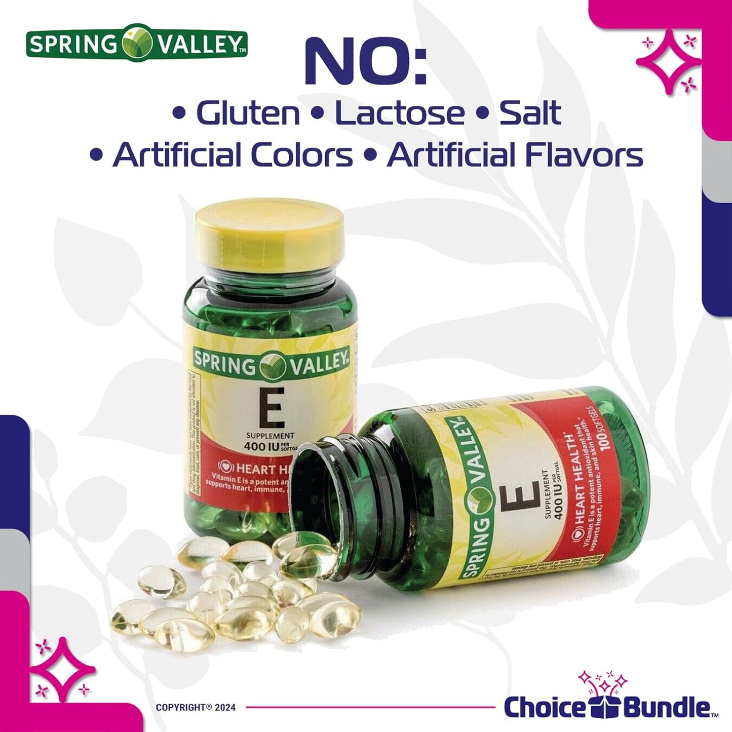 Vitamin E Heart Health Supplement Softgels Bundle with Guide and Pill Container - 3 Pack of 100 CT Each (Total 300 CT)