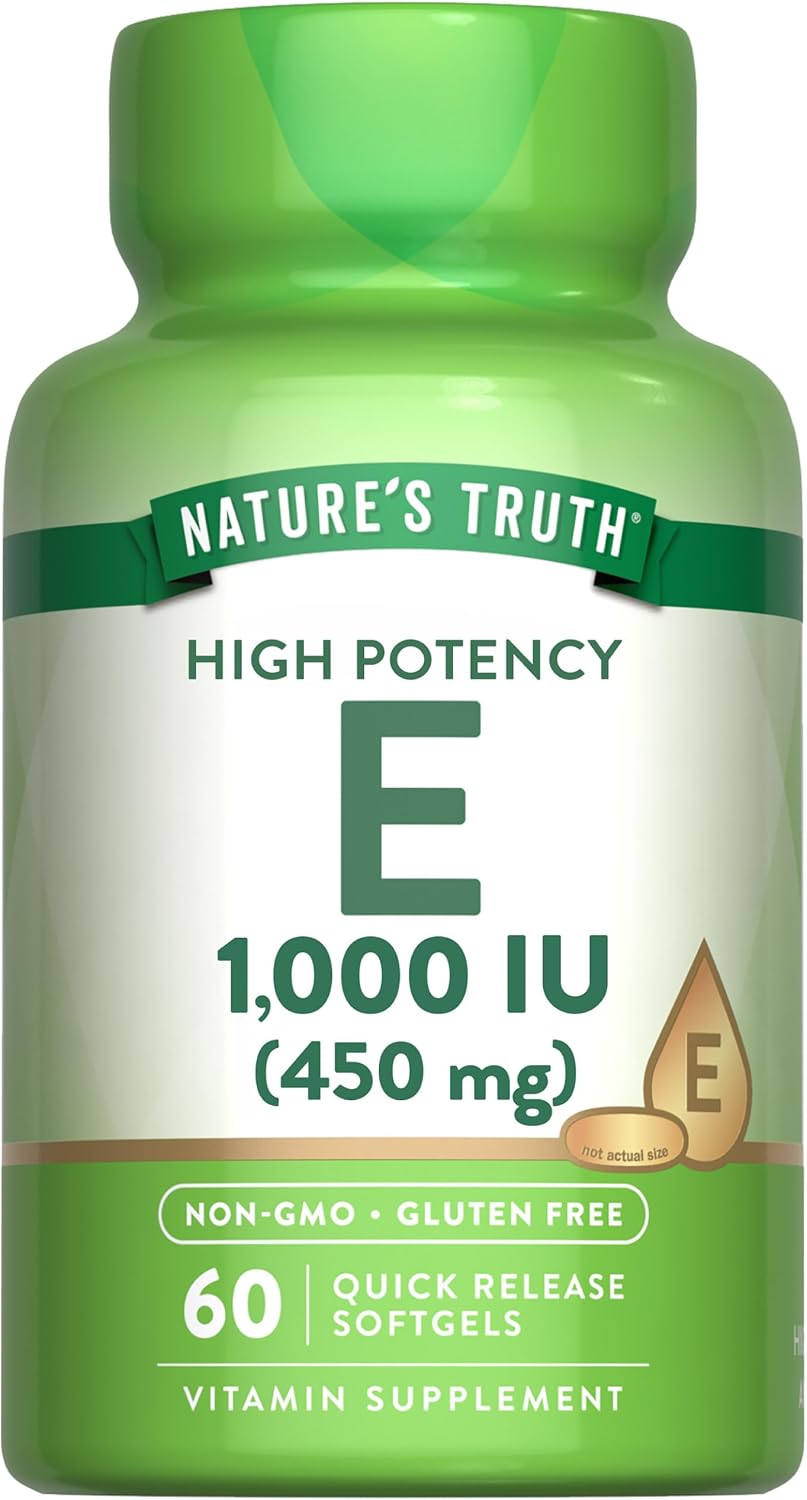 Vitamin E Softgels | 1000 IU | 60 Count | Non-GMO & Gluten Free Formula