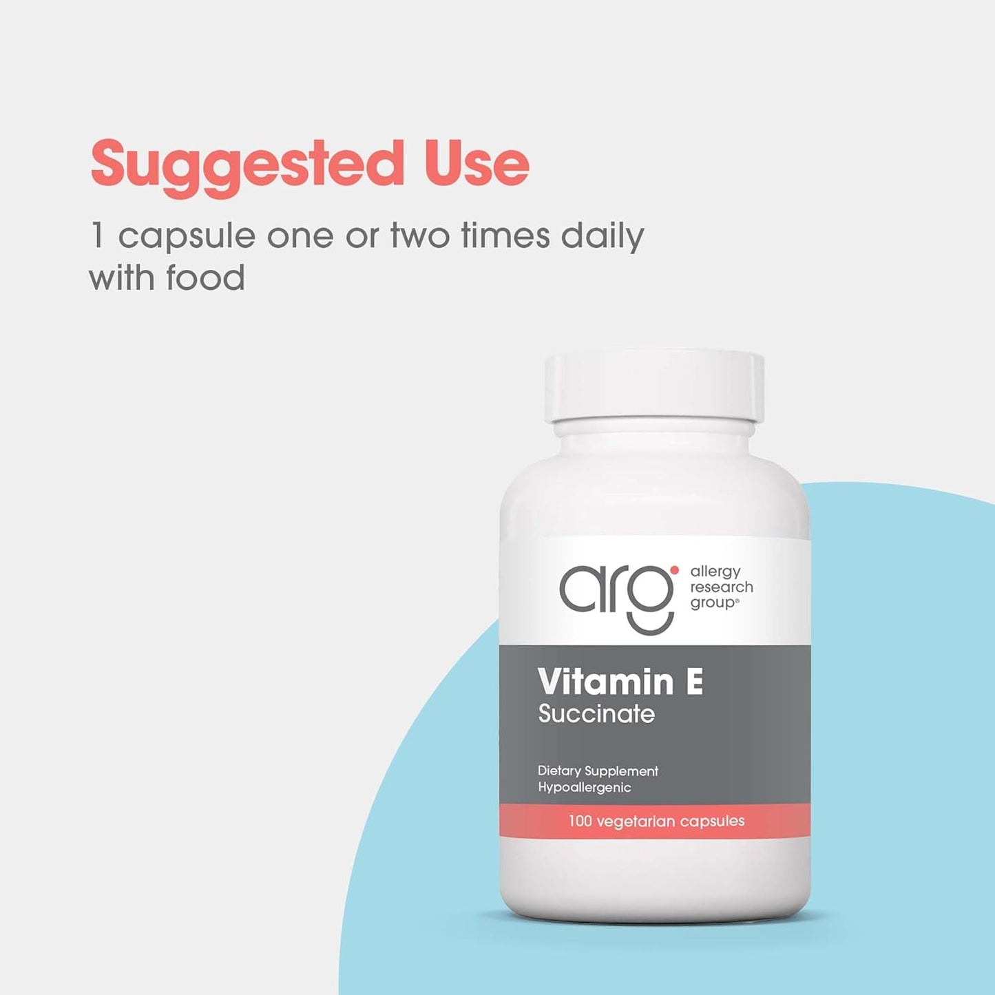 Vitamin E Succinate Supplement 400 IU D-Alpha-Tocopheryl Antioxidant Capsules - 100 Count, Vegetarian Formula for Men & Women by Allergy Research Group