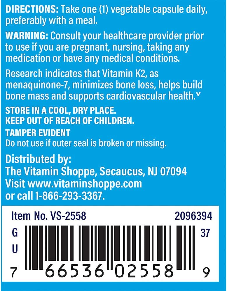 Vitamin K2-100 MCG (90 Vegetarian Capsules) from The Vitamin Shoppe - Improve Your Health Today