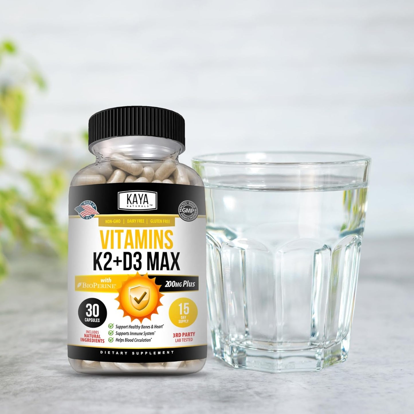 Vitamin K2 D3 5000IU Supplement for Bone and Heart Health - Easy to Swallow MK-7 Capsules with Bioperine - 30 Veggie Count