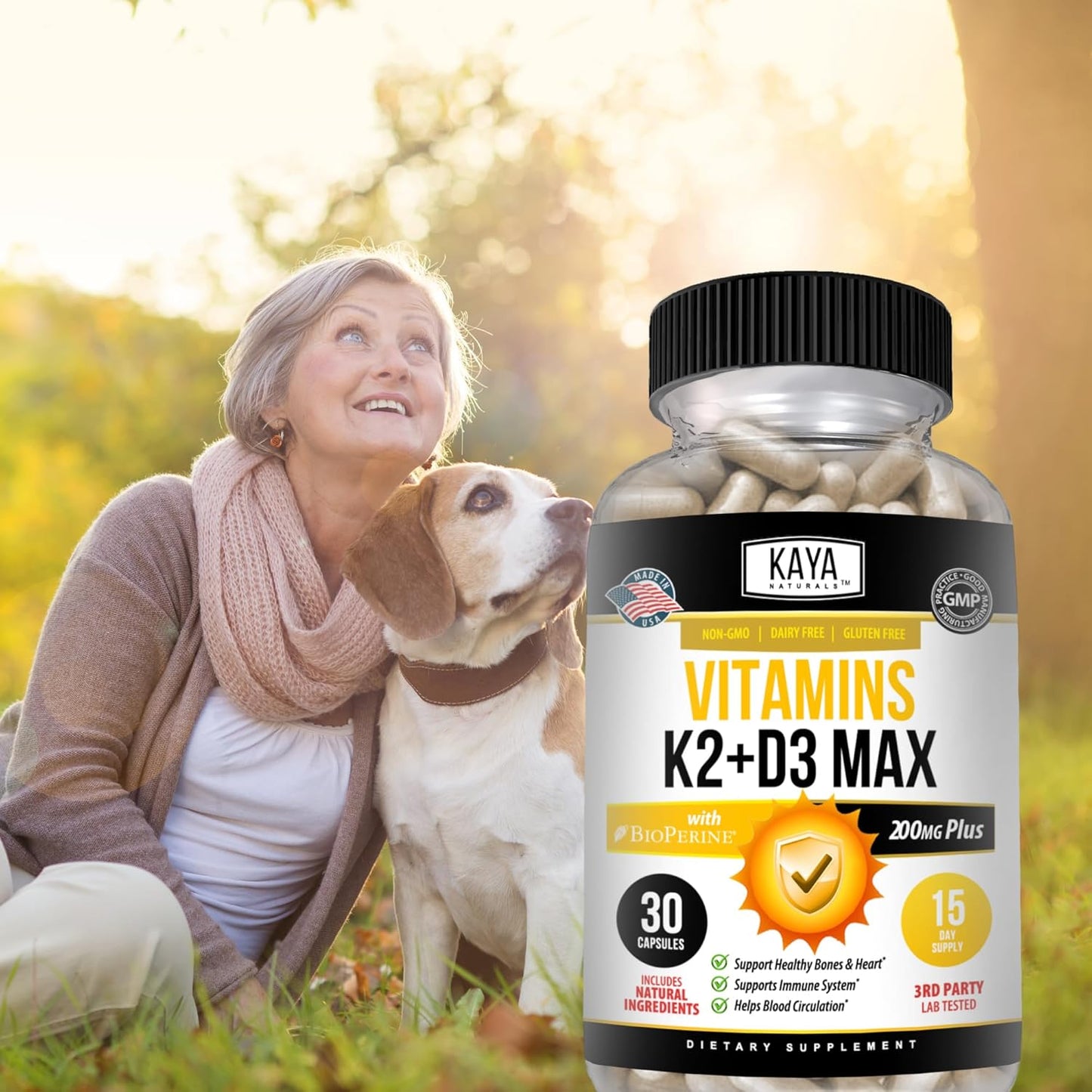 Vitamin K2 D3 5000IU Supplement for Bone and Heart Health - Easy to Swallow MK-7 Capsules with Bioperine - 30 Veggie Count