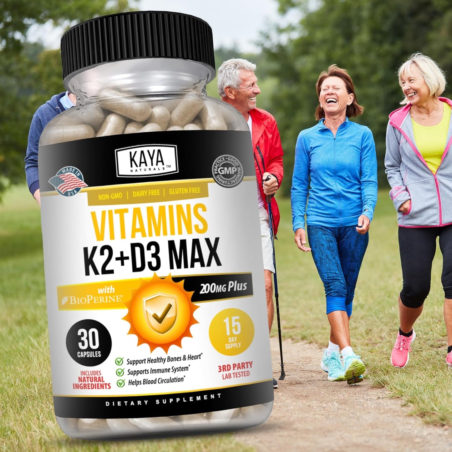 Vitamin K2 D3 5000IU Supplement for Bone and Heart Health - Easy to Swallow MK-7 Capsules with Bioperine - 30 Veggie Count