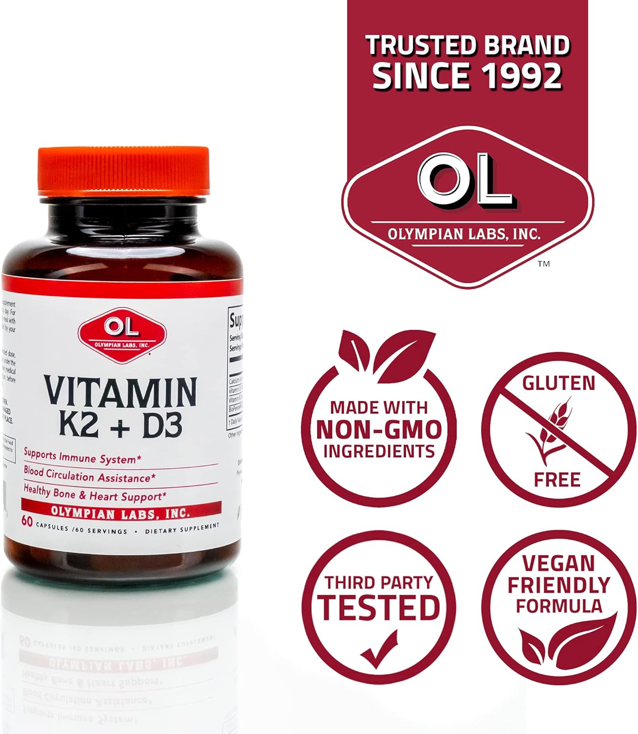 Vitamin K2 + D3 Capsules for Immune, Bone, and Heart Health - 60 Servings