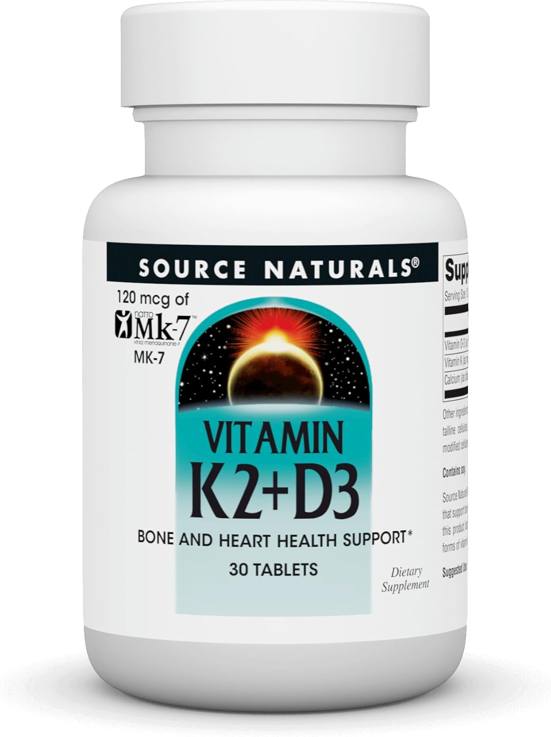 Vitamin K2 + D3 Complex for Bone & Heart Health - 30 Tablets with Vitamin D3, K2 (MK-7) and Calcium