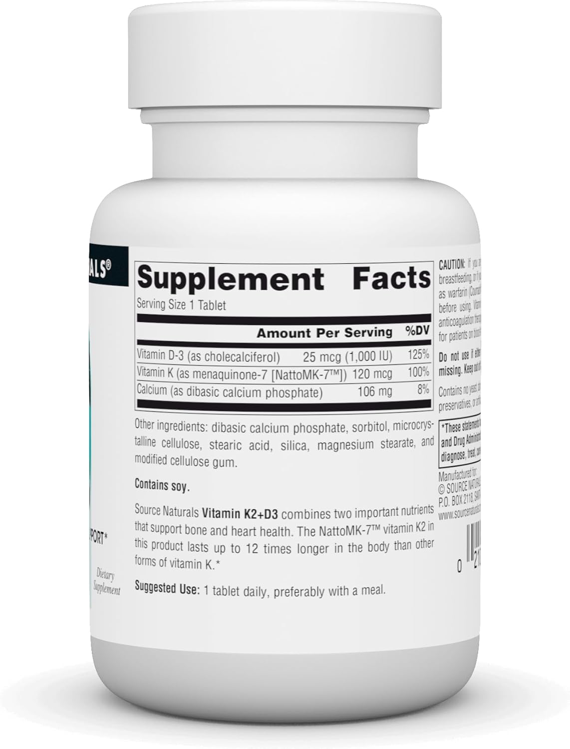 Vitamin K2 + D3 Complex for Bone & Heart Health - 30 Tablets with Vitamin D3, K2 (MK-7) and Calcium