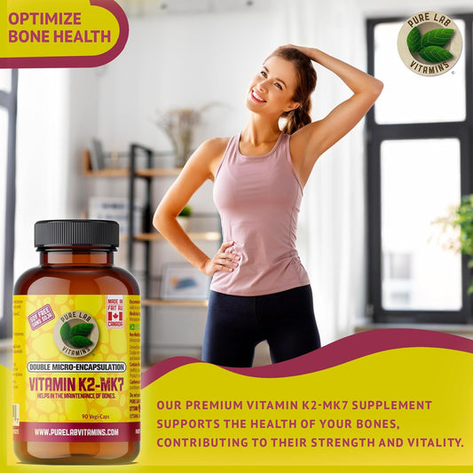 Vitamin K2 MK7 Supplement for Bone, Heart, Teeth, and Immune Health - 90 Veg Caps