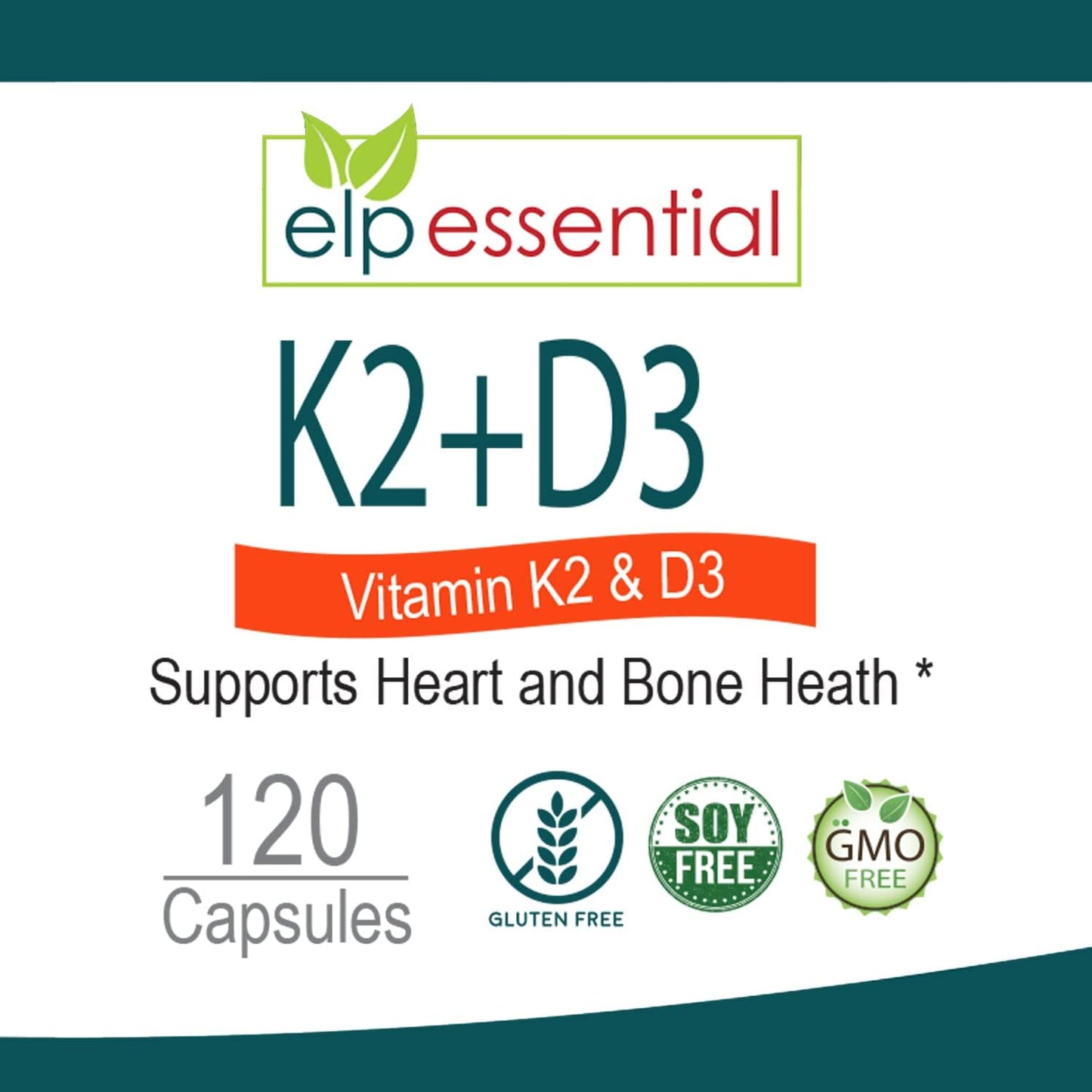 Vitamin K2 with D3 Capsules for Bone and Heart Health - 120 Capsules