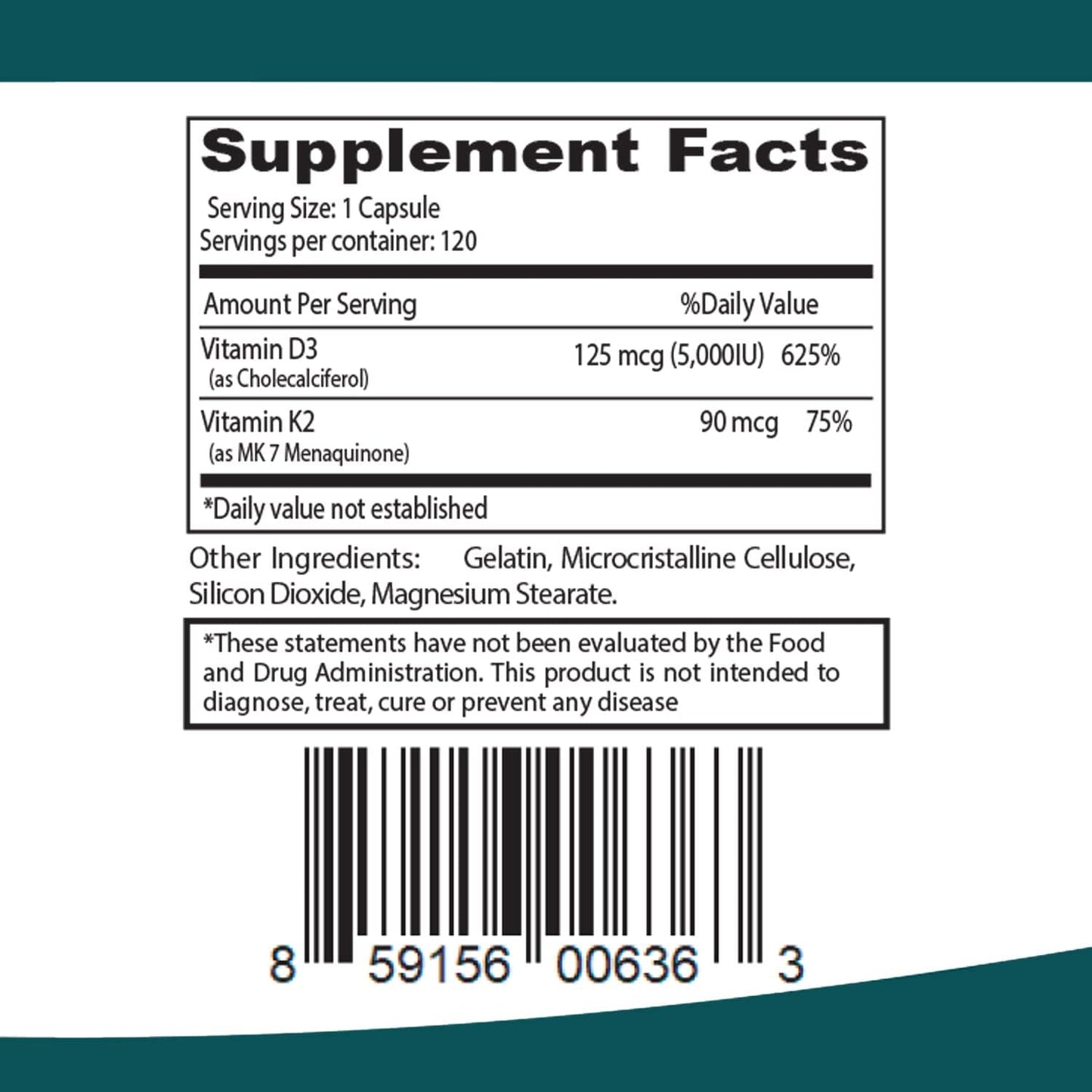 Vitamin K2 with D3 Capsules for Bone and Heart Health - 120 Capsules