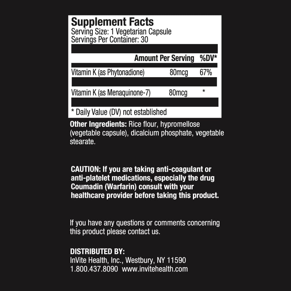 Vitamin K2 with K1 for Bone and Circulatory Health - 30 Vegetarian Capsules