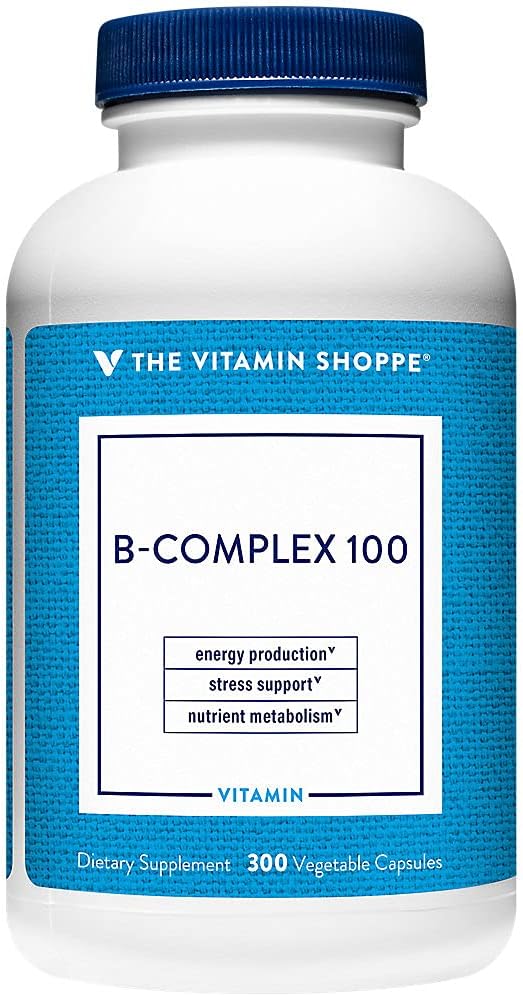 Vitamin Shoppe B-Complex 100 Capsules - Boost Energy, Nervous System, Nutrient Metabolism - B1, B2, B6, B12, Niacin, Folic Acid, Biotin - 300 Veggie Caps