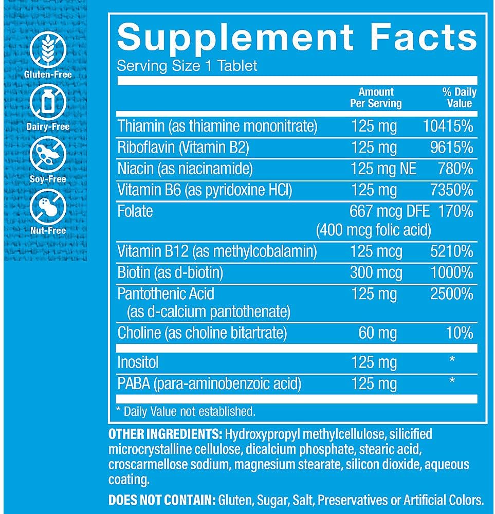 Vitamin Shoppe B-Complex 125: Boost Energy, Support Nervous System & Nutrient Metabolism - 300 Tablets