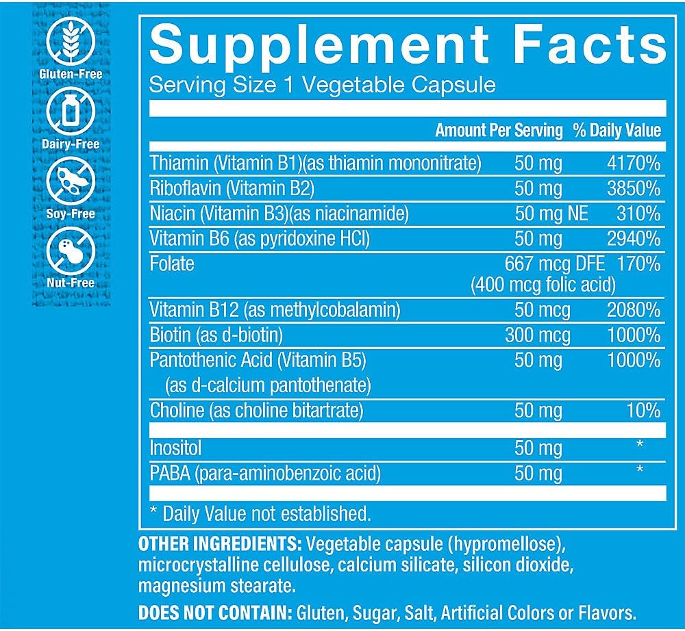 Vitamin Shoppe B-Complex 50: 100 Veggie Capsules - Essential B Vitamins for Energy and Wellness