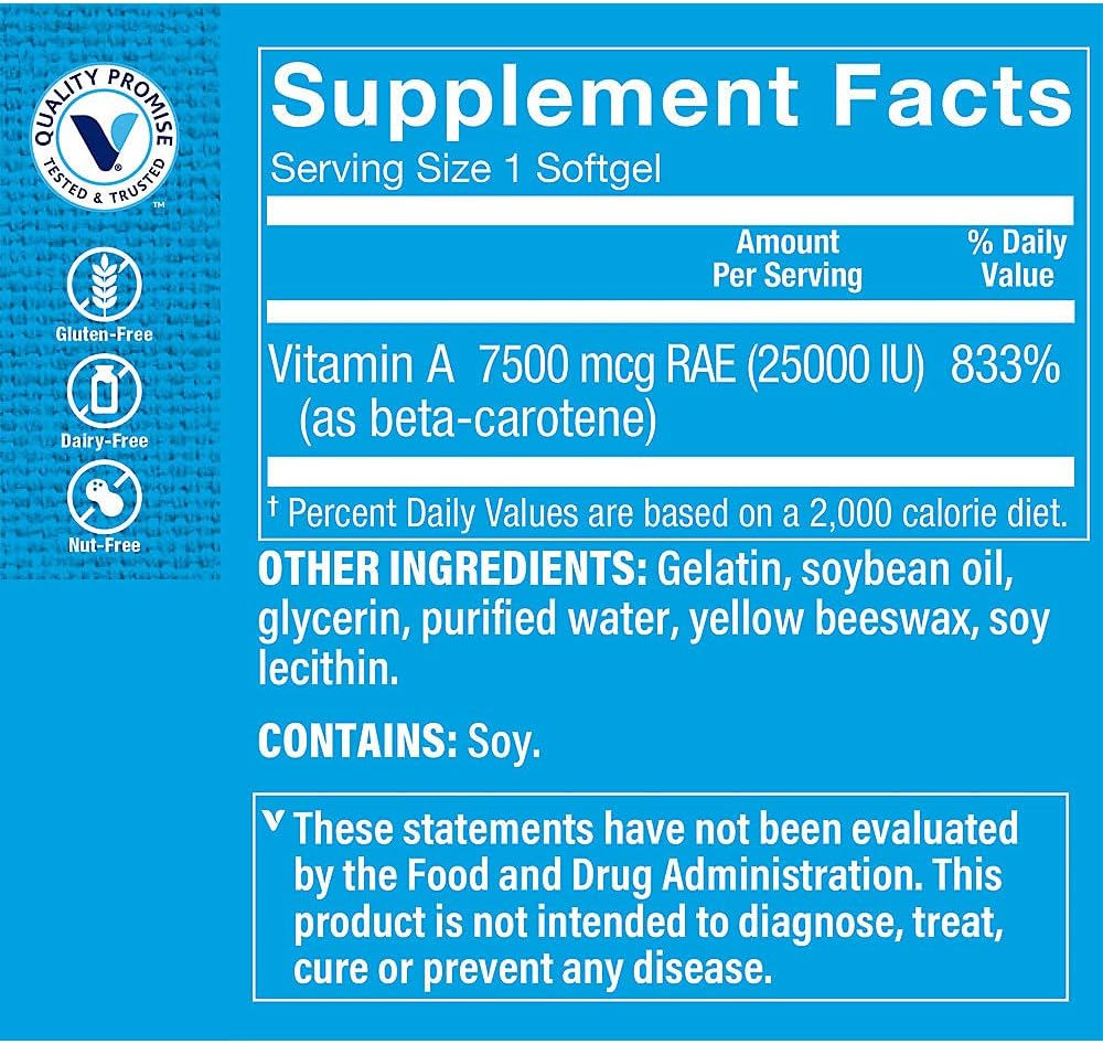 Vitamin Shoppe Beta-Carotene 2,500IU Softgels for Vision & Immune Health - Antioxidant Support (300 Count)
