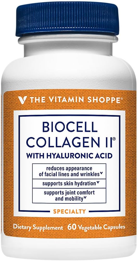 Vitamin Shoppe Biocell Collagen II with Hyaluronic Acid - 1000mg per serving (60 Capsules) for Joint Health