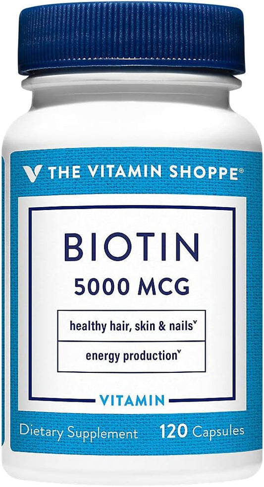 Vitamin Shoppe Biotin 5,000MCG Capsules for Hair, Skin, Nails, Metabolism Support & Energy Production