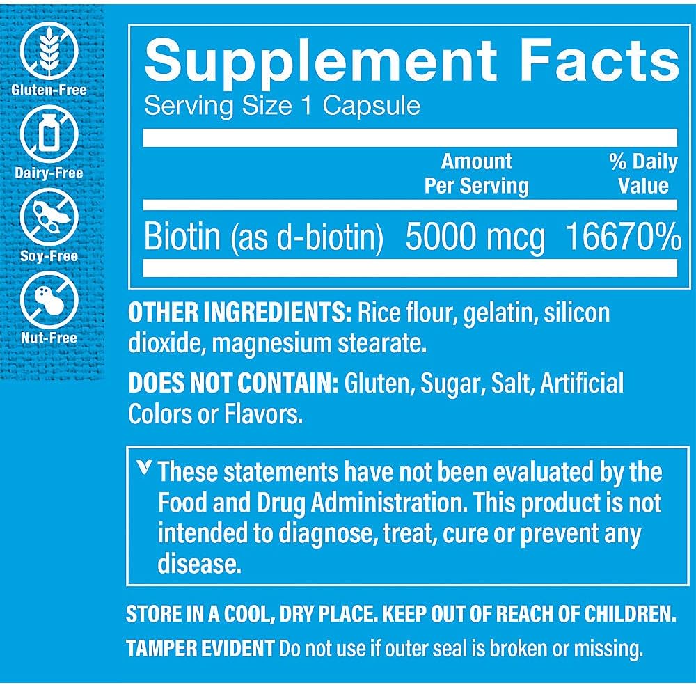 Vitamin Shoppe Biotin 5,000MCG Capsules for Hair, Skin, Nails, Metabolism Support & Energy Production