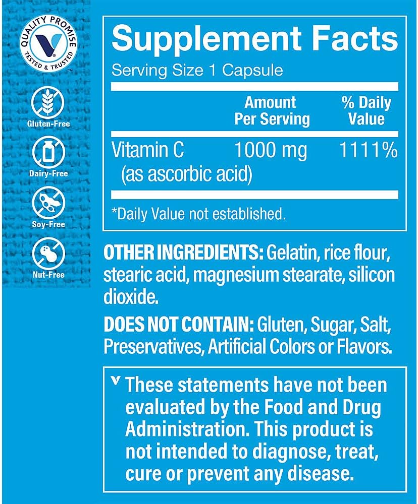 Vitamin Shoppe C-1000 1,000MG Capsules for Immune & Cardiovascular Health - Antioxidant Supplement