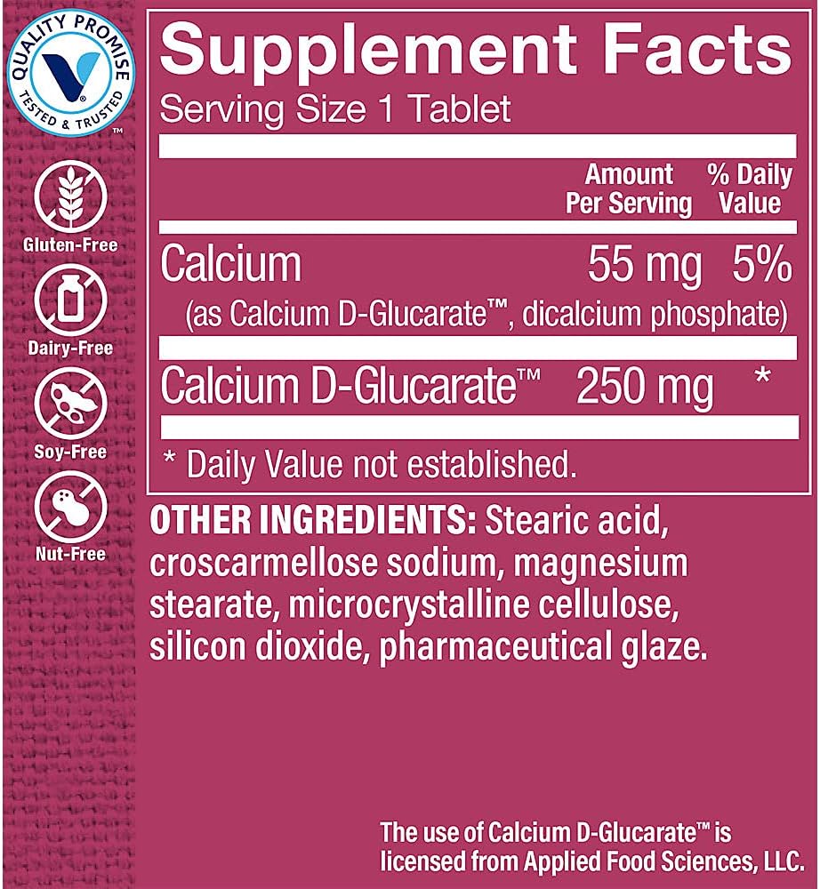 Vitamin Shoppe Calcium D-Glucarate 250MG Tablets for Women's Health - Supports Estrogen Metabolism & Hormone Balance - 60 Count