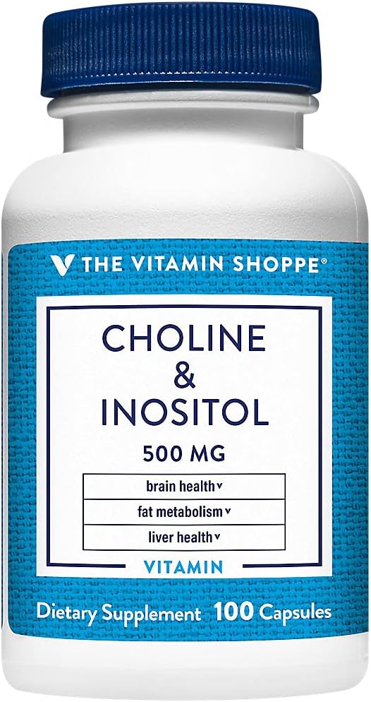 Vitamin Shoppe Choline & Inositol 500MG Capsules for Fat Metabolism & Brain Health - Daily Supplement (100 Count)