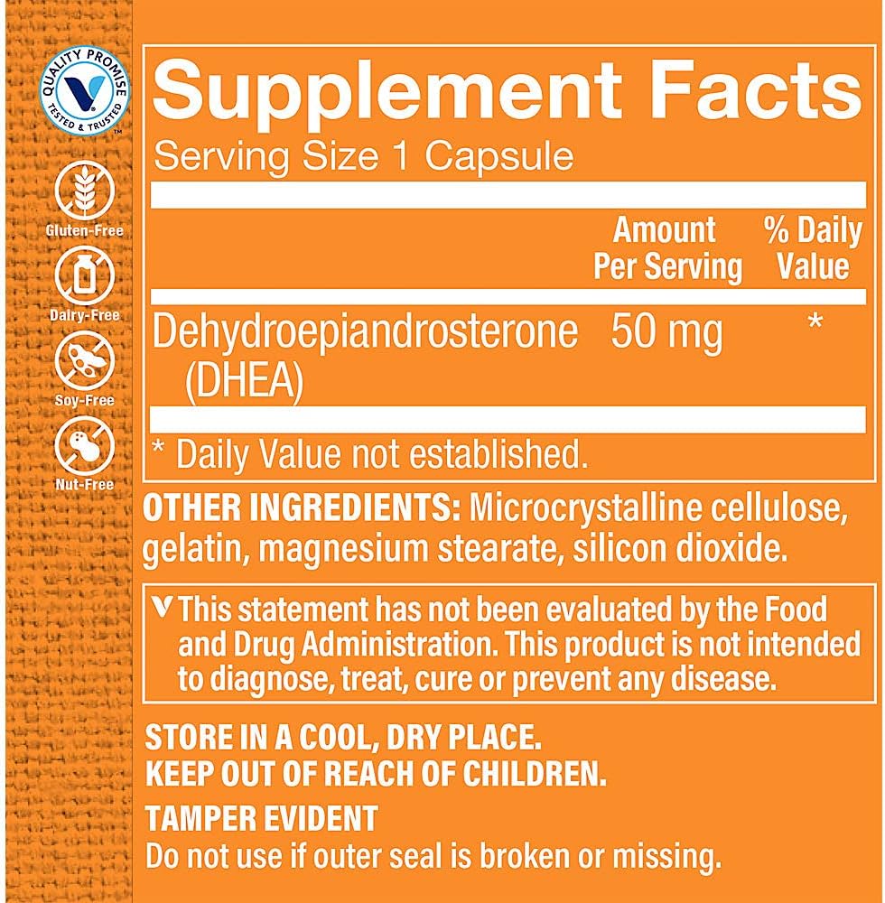 Vitamin Shoppe DHEA 50MG Capsules for Hormonal Balance and Healthy Aging in Men & Women, 60ct