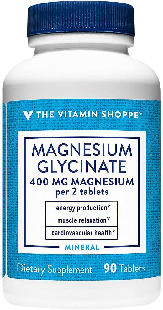 Vitamin Shoppe Magnesium Glycinate 400mg Tablets - Boosts Energy, Supports Muscle Relaxation, and Heart Health - 90 Count