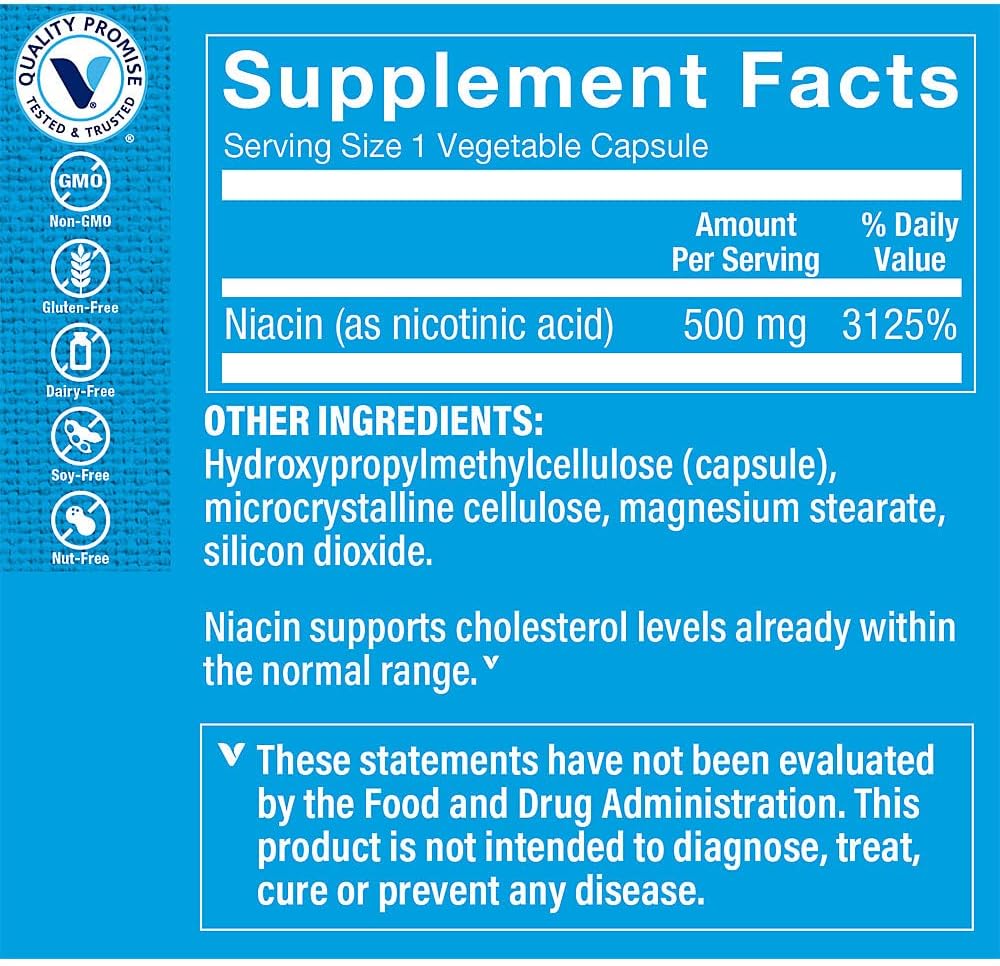 Vitamin Shoppe Niacin 500 MG Cholesterol Support - 100 Veg Caps